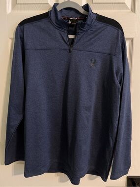 Spyder Active Heather Navy and Black Half-Zip Pullover - size M